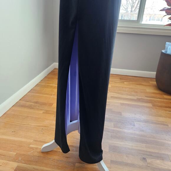 Vintage 90s Black Slip Dress Open Scoop Back Leg Slits Women's XS Formal Prom - Picture 4 of 15